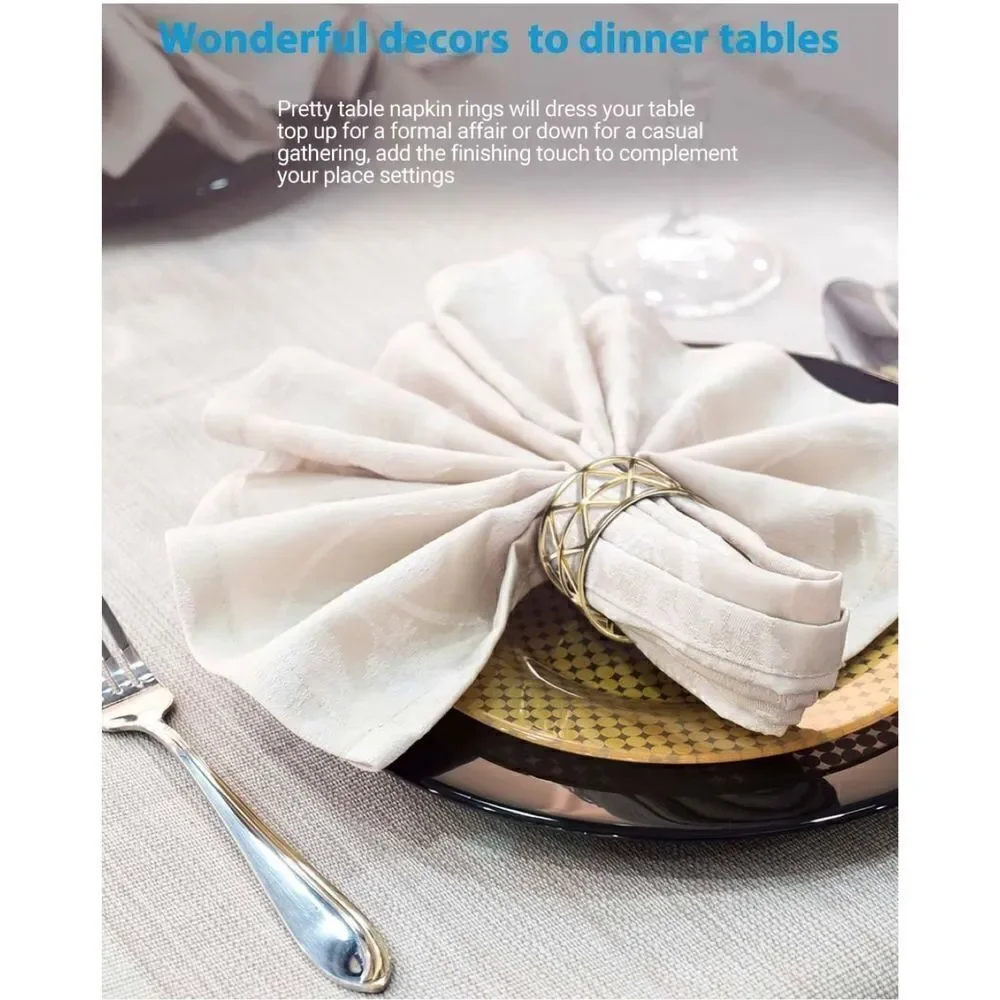12 Pack Napkin Rings Holders Gold Color Hollow Design Décor Dinner Party
